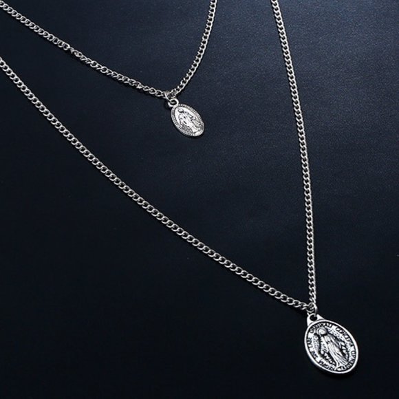 Virgin Mary Multi-Layered Silver Necklace - Picture 3 of 7